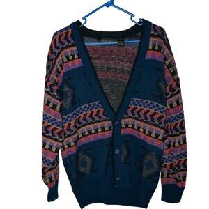 Vintage 80s/90s Michael Gerald Multicolor Geometric Cardigan Sweater Size Small